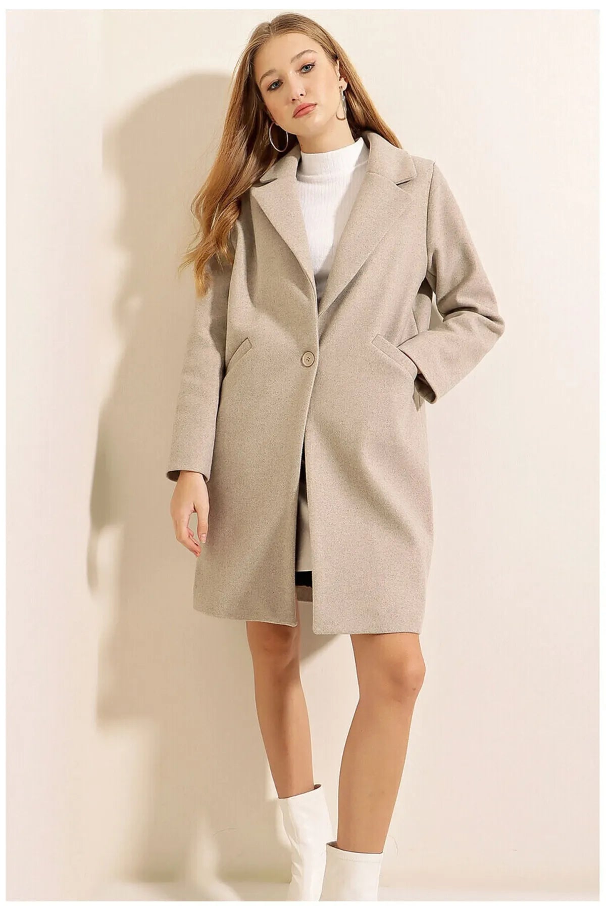 Gray Women's Single Button Long Sleeve Coat