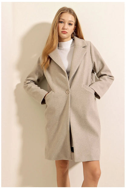 Gray Women's Single Button Long Sleeve Coat