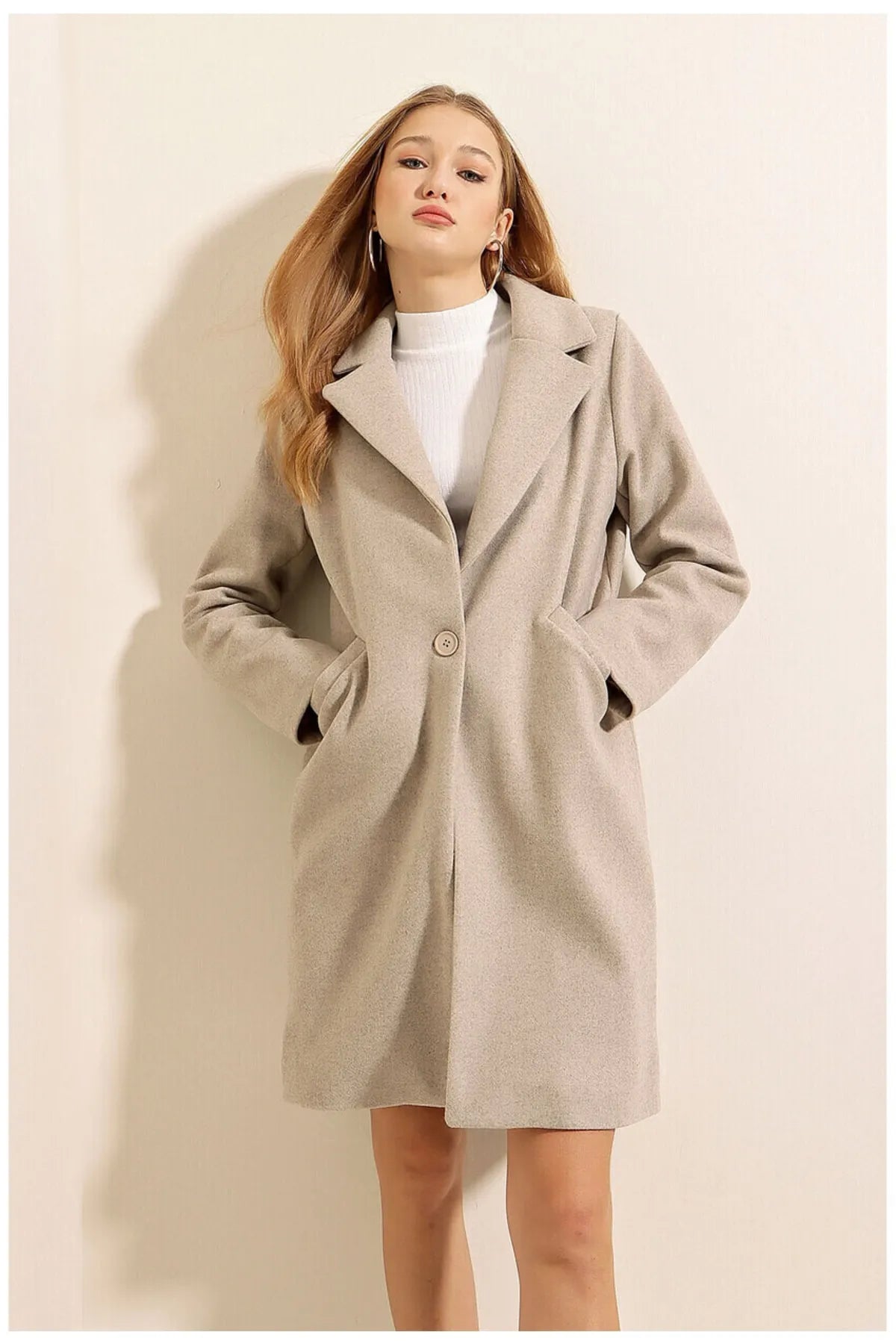 Gray Women's Single Button Long Sleeve Coat