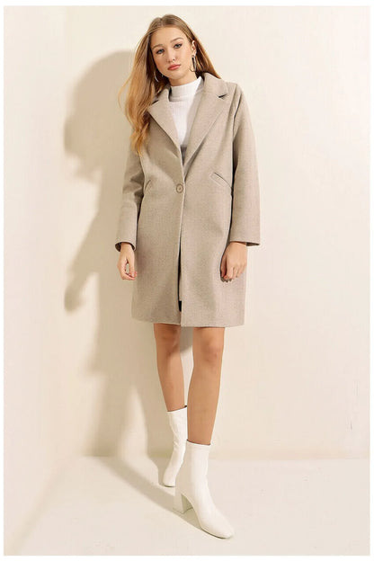 Gray Women's Single Button Long Sleeve Coat