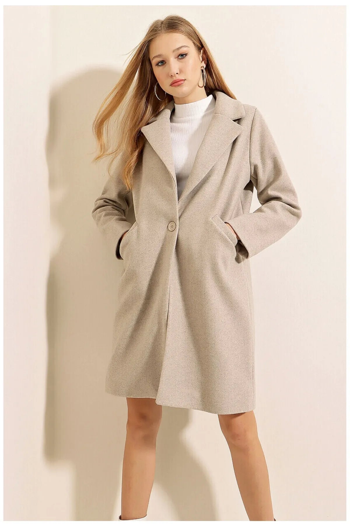 Gray Women's Single Button Long Sleeve Coat