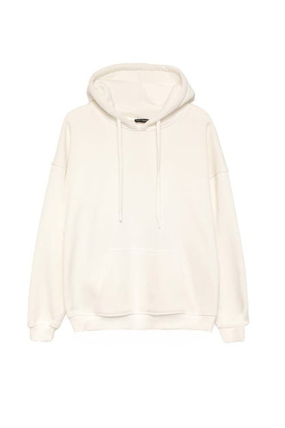 Kapüşonlu Oversize Kesim Kanguru Cepli Sweatshirt Bej