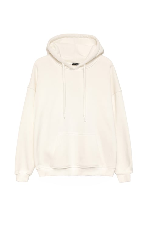 Kapüşonlu Oversize Kesim Kanguru Cepli Sweatshirt Bej