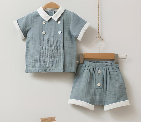 Muslin Fabric 2-Pack Green Set with Short Sleeve Shorts